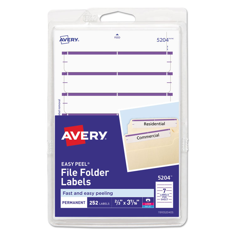 Avery Printable 4" x 6" - Permanent File Folder Labels, 0.69 x 3.44, White, 7/Sheet, 36 Sheets/Pack, (5204) (AVE05204)