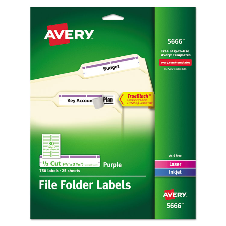 Avery Permanent TrueBlock File Folder Labels with Sure Feed Technology, 0.66 x 3.44, White, 30/Sheet, 25 Sheets/Pack (AVE5666)