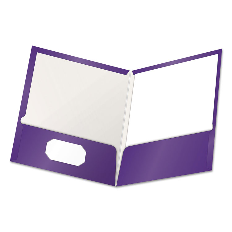 Oxford High Gloss Laminated Paperboard Folder, 100-Sheet Capacity, 11 x 8.5, Purple, 25/Box (OXF51726)