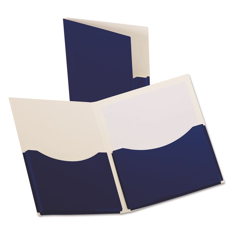 Oxford Double Stuff Gusseted 2-Pocket Laminated Paper Folder, 200-Sheet Capacity, 11 x 8.5, Navy, 20/Box (OXF54443)