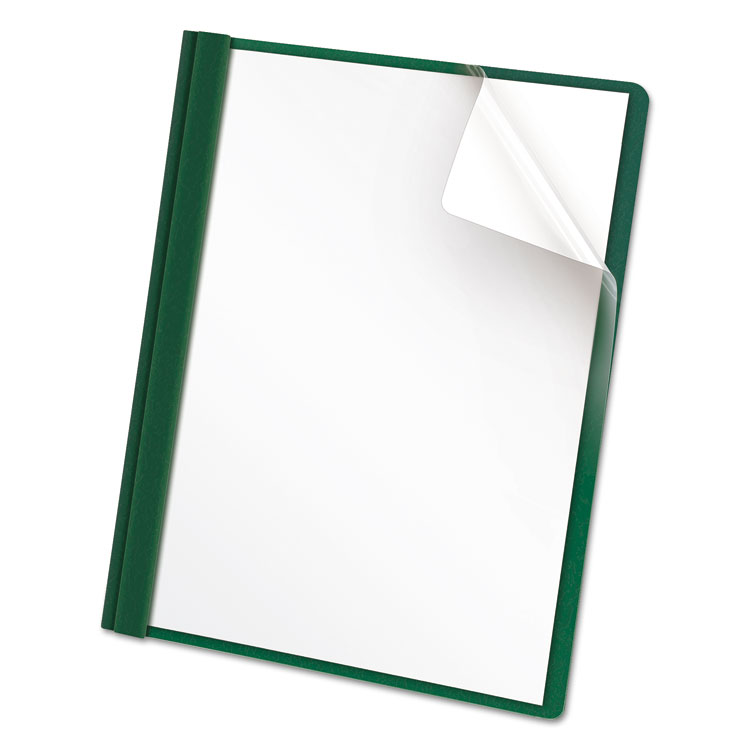 Oxford Clear Front Report Cover, Three-Prong Fastener, 0.5" Capacity, 8.5 x 11, Clear/ Hunter Green, 25/Box (OXF55856)
