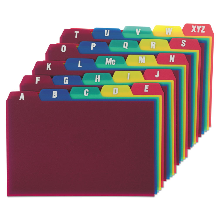 Oxford Durable Poly A-Z Card Guides, 1/5-Cut Top Tab, A to Z, 4 x 6, Assorted Colors, 25/Set (OXF73154)