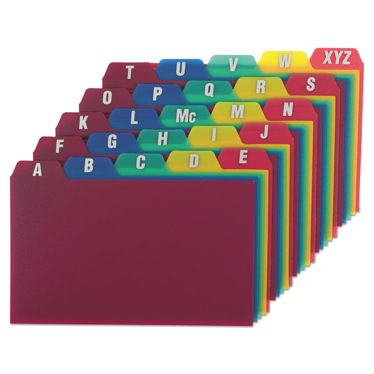 Oxford Durable Poly A-Z Card Guides, 1/5-Cut Top Tab, A to Z, 3 x 5, Assorted Colors, 25/Set (OXF73153)