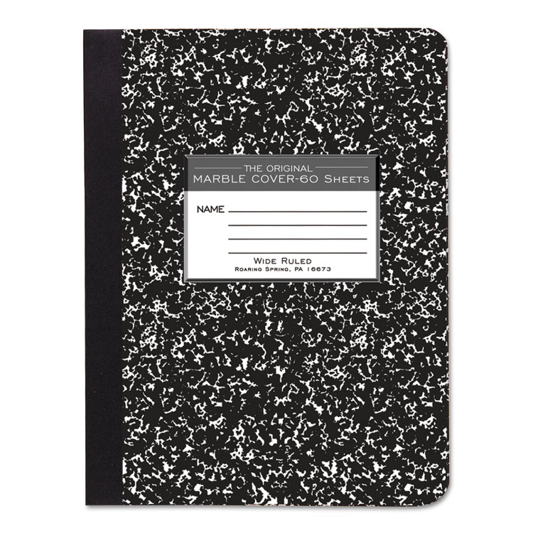 Roaring Spring Marble Cover Composition Book, Wide/Legal Rule, Black Marble Cover, (60) 9.75 x 7.5 Sheets (ROA77222)