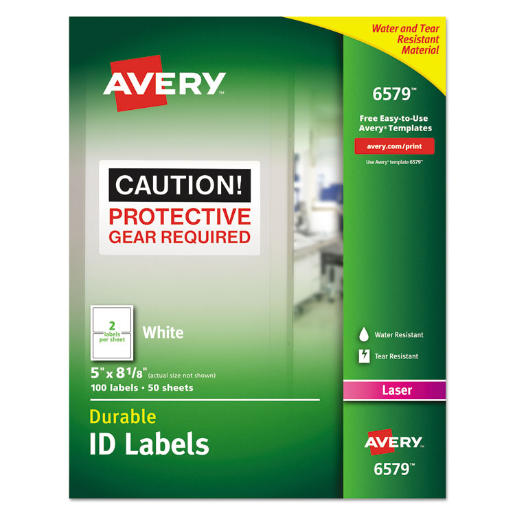 Avery Durable Permanent ID Labels with TrueBlock Technology, Laser Printers, 5 x 8.13, White, 2/Sheet, 50 Sheets/Pack (AVE6579)