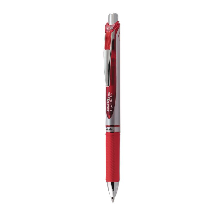 Pentel EnerGel RTX Gel Pen, Retractable, Medium 0.7 mm, Red Ink, Red/Gray Barrel (PENBL77B)