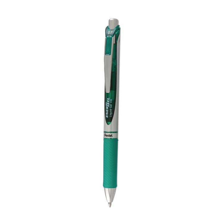 Pentel EnerGel RTX Gel Pen, Retractable, Medium 0.7 mm, Green Ink, Green/Gray Barrel (PENBL77D)