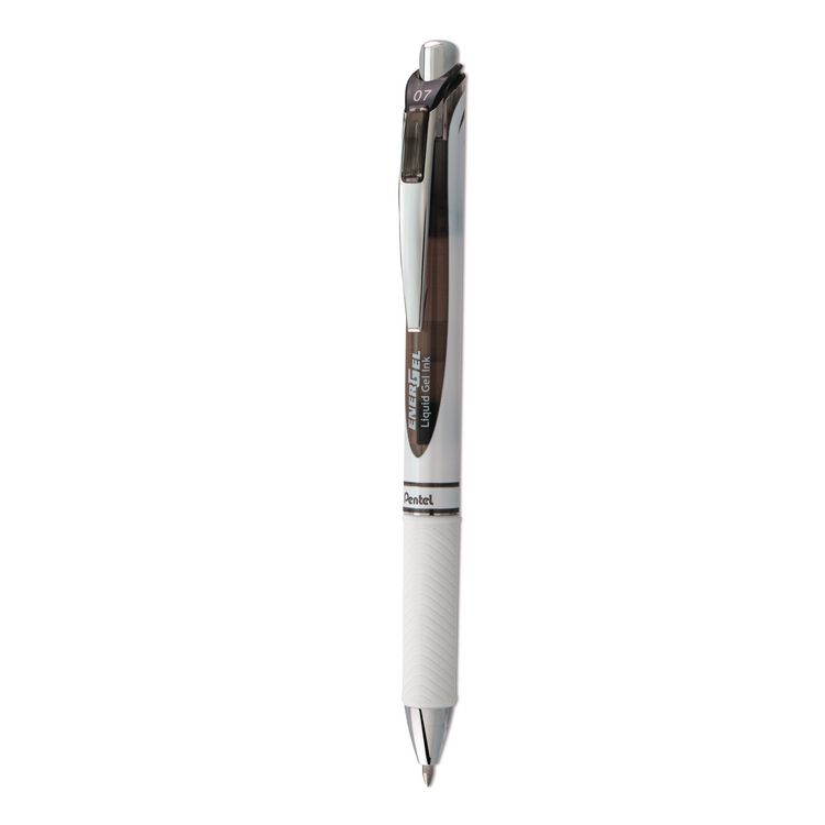 Pentel EnerGel RTX Gel Pen, Retractable, Medium 0.7 mm, Black Ink, Smoke/Gray Barrel (PENBL77PWA)