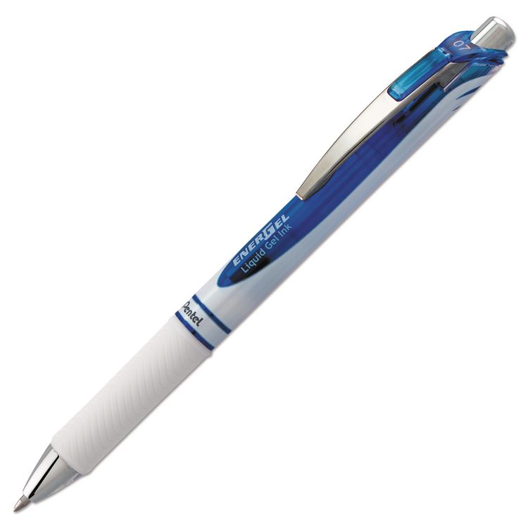 Pentel EnerGel RTX Gel Pen, Retractable, Medium 0.7 mm, Blue Ink, White/Translucent Blue Barrel (PENBL77PWC)