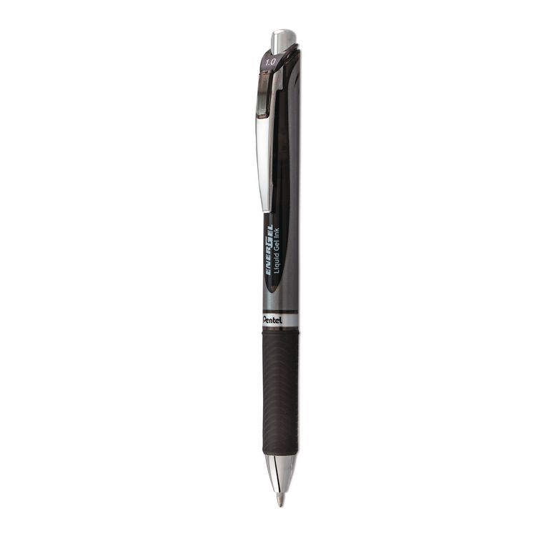 Pentel EnerGel RTX Gel Pen, Retractable, Bold 1 mm, Black Ink, Black/Gray Barrel (PENBL80A)