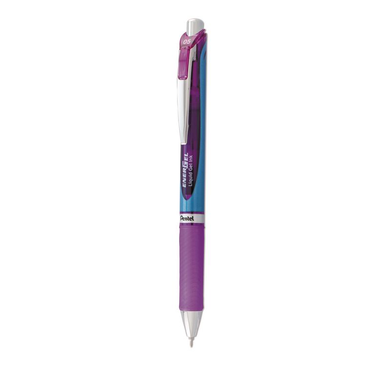 Pentel EnerGel RTX Gel Pen, Retractable, Fine 0.5 mm, Violet Ink, Violet/Blue Barrel (PENBLN75V)