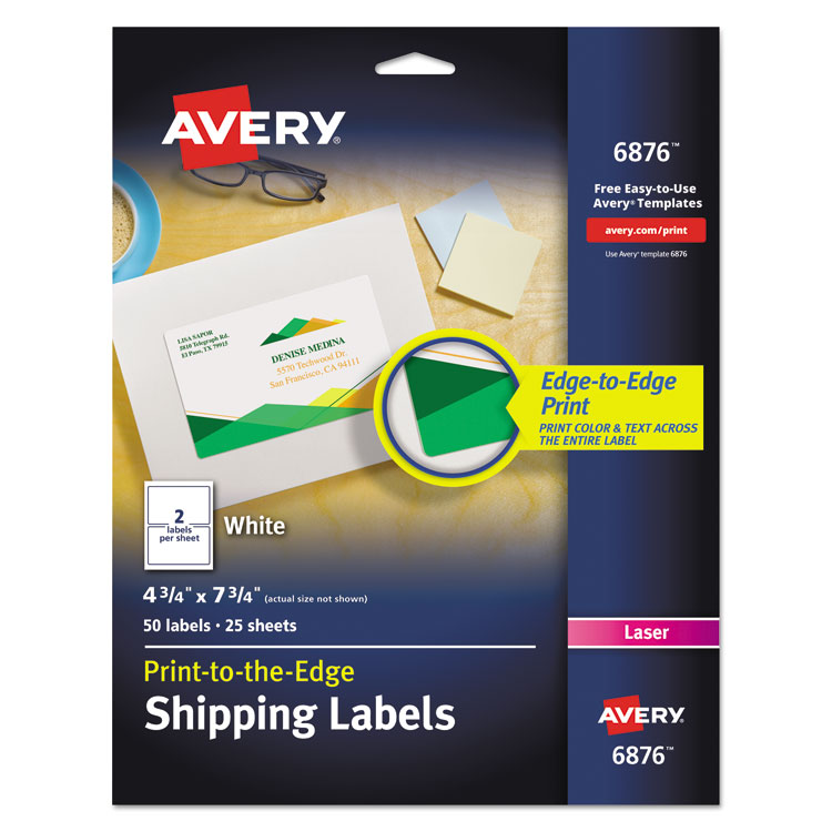 Avery Vibrant Laser Color-Print Labels w/ Sure Feed, 4.75 x 7.75, White, 50/Pack (AVE6876)
