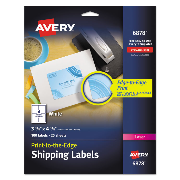 Avery Vibrant Laser Color-Print Labels w/ Sure Feed, 3.75 x 4.75, White, 100/PK (AVE6878)