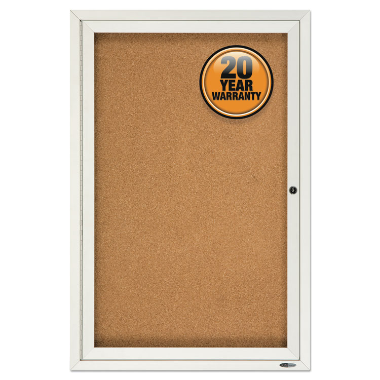 Quartet Enclosed Indoor Cork Bulletin Board with One Hinged Door, 24" x 36", Tan Surface, Satin Aluminum Frame (QRT2363)