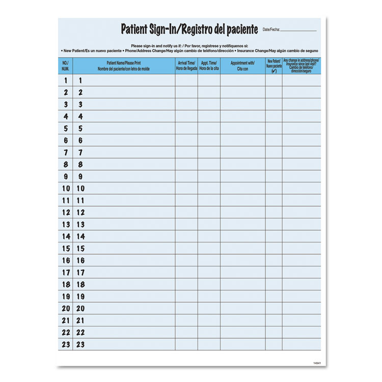 Tabbies HIPAA Labels, Patient Sign-In, 8.5 x 11, Blue, 23/Sheet, 125 Sheets/Pack (TAB14541)