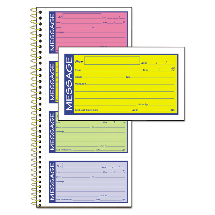 Adams Wirebound Telephone Book with Multicolored Messages, Two-Part Carbonless, 4.75 x 2.75, 4 Forms/Sheet, 200 Forms Total (ABFSC1153RB)