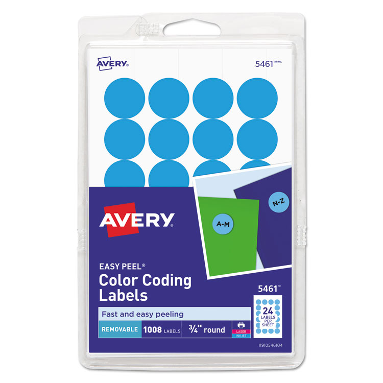 Avery Printable Self-Adhesive Removable Color-Coding Labels, 0.75" dia, Light Blue, 24/Sheet, 42 Sheets/Pack, (5461) (AVE05461)
