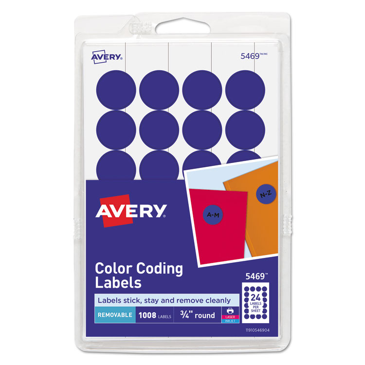 Avery Printable Self-Adhesive Removable Color-Coding Labels, 0.75" dia, Dark Blue, 24/Sheet, 42 Sheets/Pack, (5469) (AVE05469)