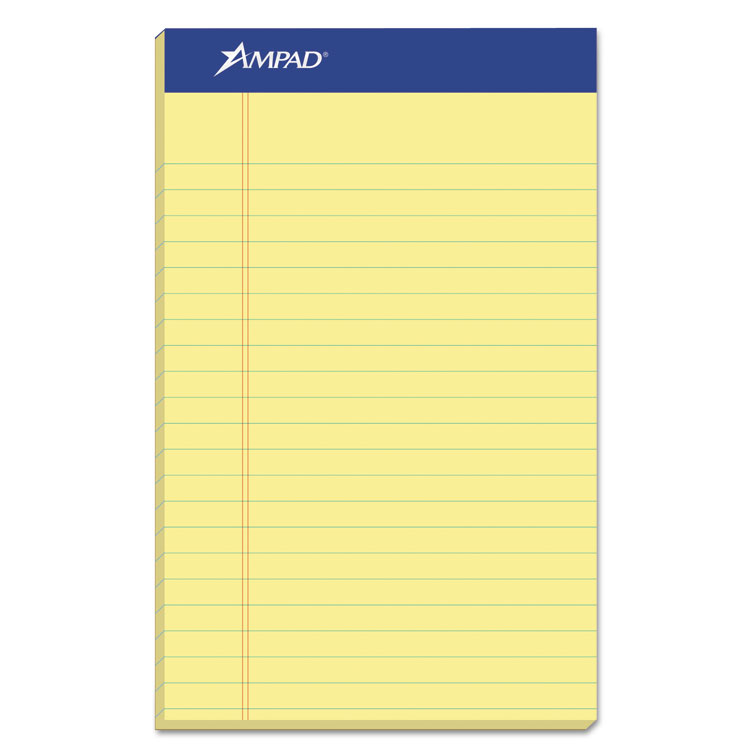 Ampad Perforated Writing Pads, Narrow Rule, 50 Canary-Yellow 5 x 8 Sheets, Dozen (TOP20204)