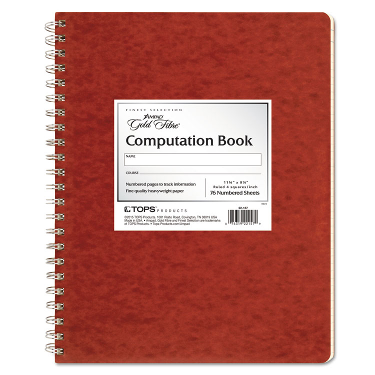 Ampad Computation Book, Quadrille Rule (4 sq/in), Brown Cover, (76) 11.75 x 9.25 Sheets (TOP22157)