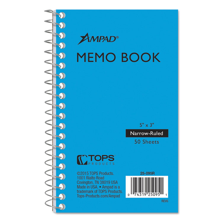 Ampad Memo Books, Narrow Rule, Randomly Assorted Cover Color, (50) 5 x 3 Sheets (TOP25095)