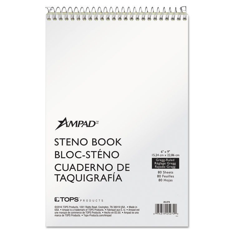 Ampad Steno Pads, Gregg Rule, Tan Cover, 80 Green-Tint 6 x 9 Sheets (TOP25274)