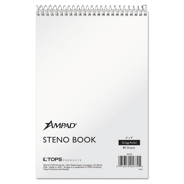 Ampad Steno Pads, Gregg Rule, Tan Cover, 80 White 6 x 9 Sheets (TOP25774)