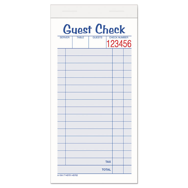 Adams Multi-Part Guest Check Pad, Two-Part Carbonless, 3.38 x 6.38, 50 Forms Total (ABF10450SW)