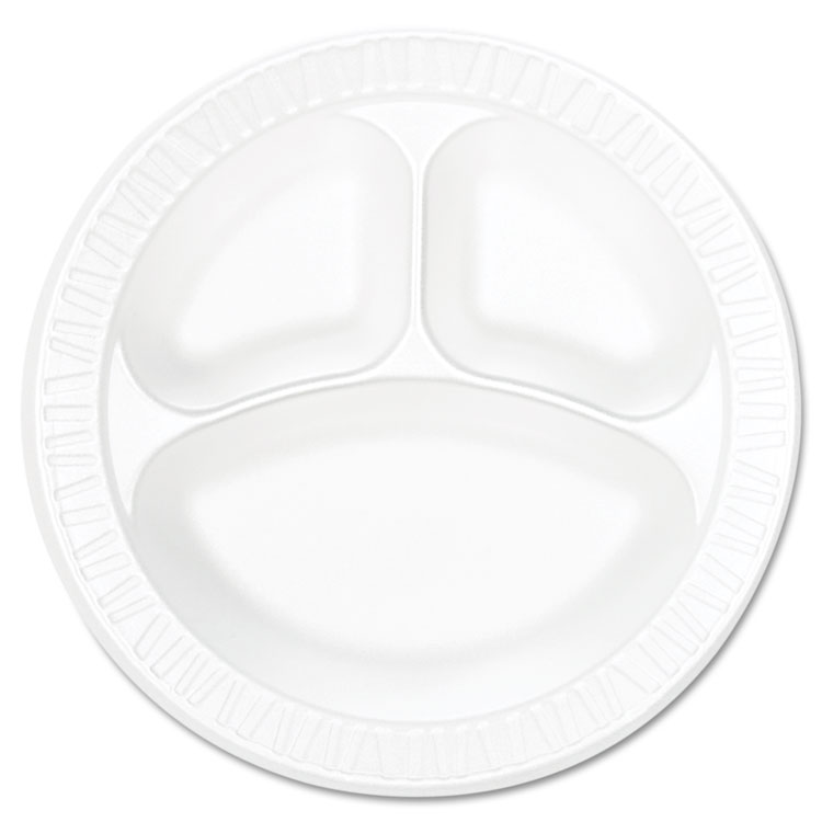 Dart Concorde Foam Plate, 3-Compartment Plate, 10.25" dia, White, 125/Pack, 4 Packs/Carton (DCC10CPWCR)