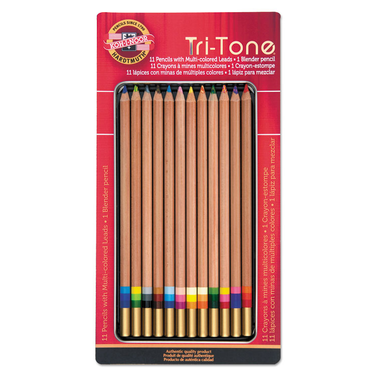 Koh-I-Noor Tri-Tone Color Pencils, 3.8 mm, Assorted Tri-Tone Lead Colors, Tan Barrel, Dozen (KOHFA33TIN12BC)