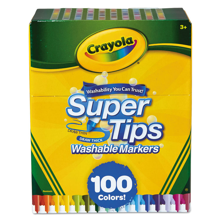 Crayola Super Tips Washable Markers, Fine/Broad Bullet Tips, Assorted Colors, 100/Set (CYO585100)