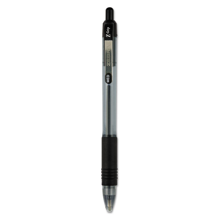Zebra Z-Grip Ballpoint Pen, Retractable, Medium 1 mm, Black Ink, Clear/Black Barrel, 24/Pack (ZEB12221)