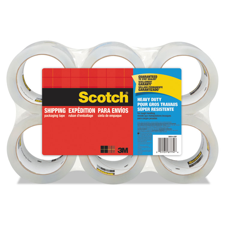 Scotch 3850 Heavy-Duty Packaging Tape, 3" Core, 1.88" x 54.6 yds, Clear, 6/Pack (MMM38506)
