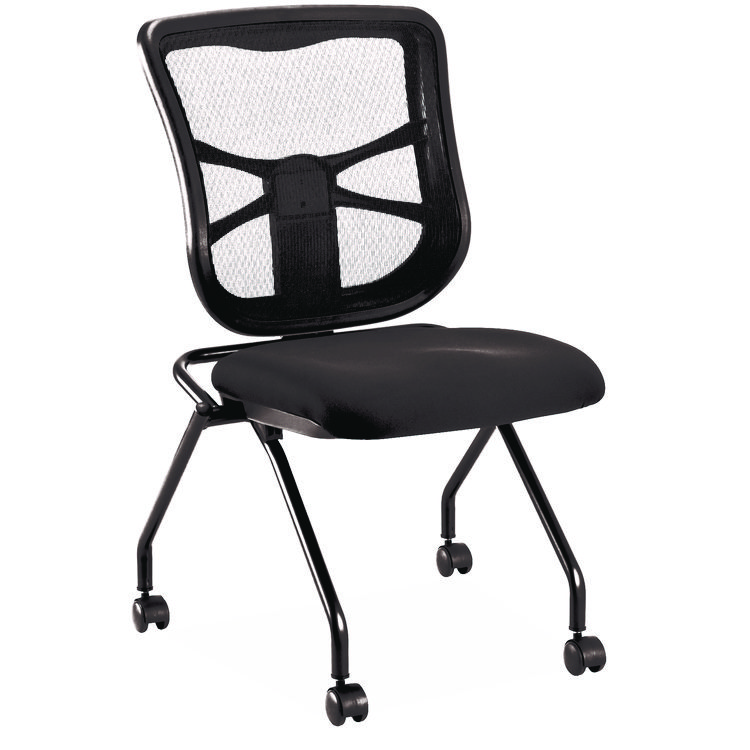 Alera Alera Elusion Mesh Nesting Chairs, Supports Up to 275 lb, 18.1" Seat Height, Black Seat, Black Back, Black Base, 2/Carton (ALEEL4915)