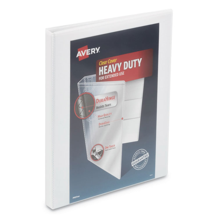 Avery Heavy-Duty View Binder with DuraHinge and One Touch Slant Rings, 3 Rings, 0.5" Capacity, 11 x 8.5, White (AVE79767)