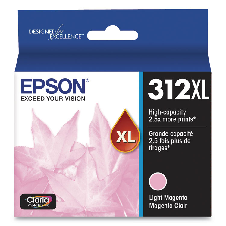 Epson T312XL620-S (312XL) Claria High-Yield Ink, 830 Page-Yield, Light Magenta (EPST312XL620S)