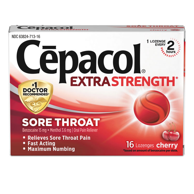 Cepacol Extra Strength Sore Throat Lozenge, Cherry, 16/Box, 24 Boxes/Carton (RAC71016CT)