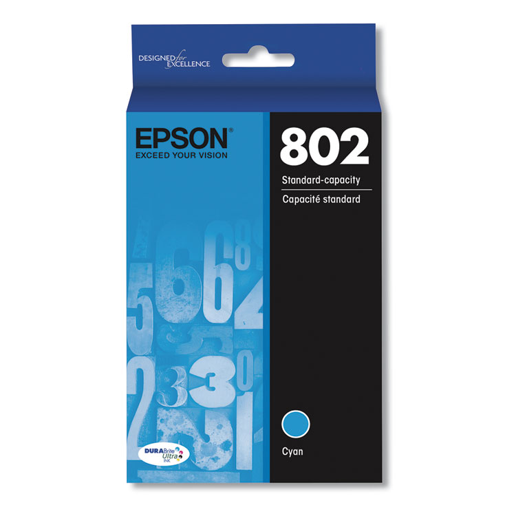 Epson T802220-S (802) DURABrite Ultra Ink, 650 Page-Yield, Cyan (EPST802220S)