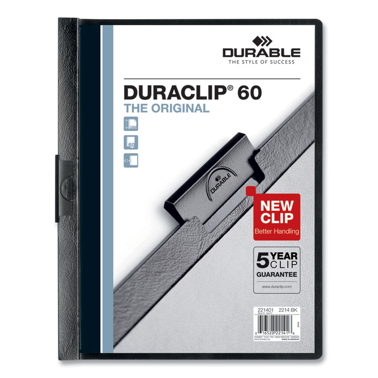 Durable DuraClip Report Cover, Clip Fastener, 8.5 x 11, Holds 60 Sheets, Clear/Black, 25/Box (DBL221401)