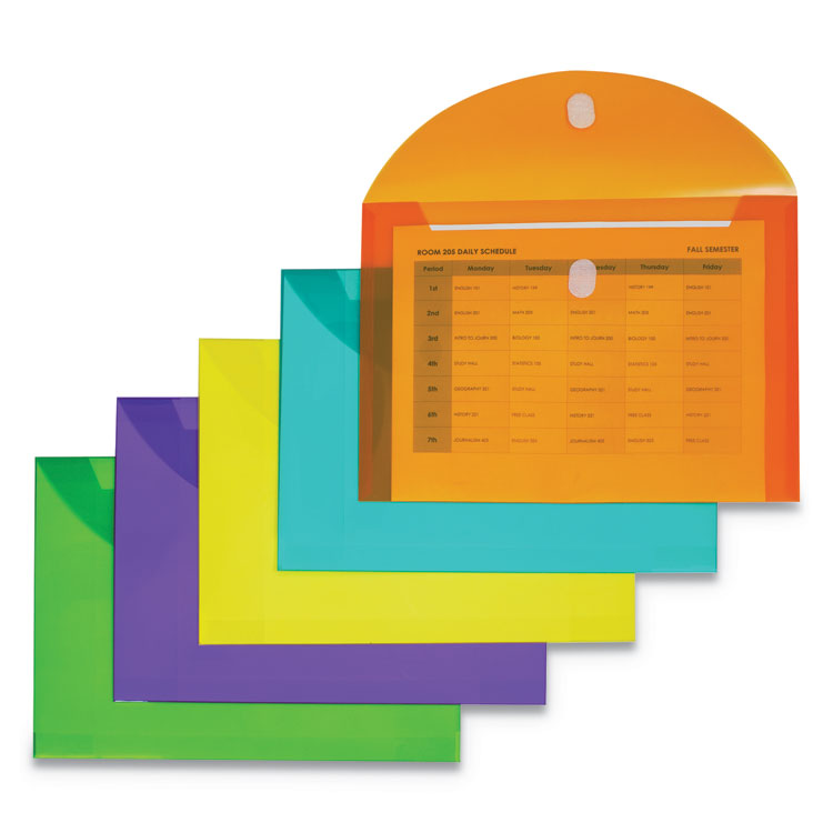 C-Line Reusable Poly Envelope, Hook/Loop Closure, 8.5 x 11, Assorted Colors, 10/Pack (CLI58030)