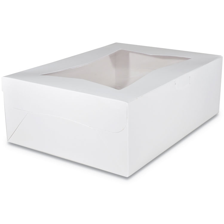 SCT White Window Bakery Boxes with Tuck-in Lid, 14 x 10 x 6.5, White, Paper, 100/Carton (SCH23103)
