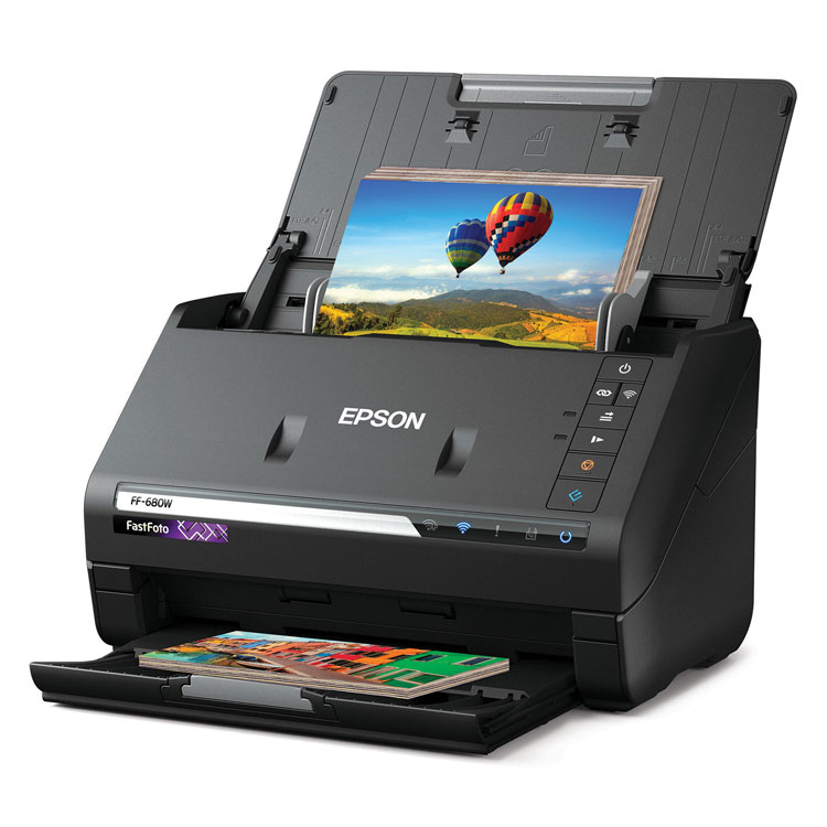 Epson FastFoto FF-680W Wireless High-Speed Photo and Document Scanning System, 600 dpi Optical Resolution, 100-Sheet Duplex ADF (EPSB11B237201)