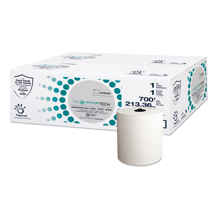 Papernet DissolveTech Paper Towel, 1-Ply, 7.5" x 700 ft, White, 6 Rolls/Carton (SOD410791)
