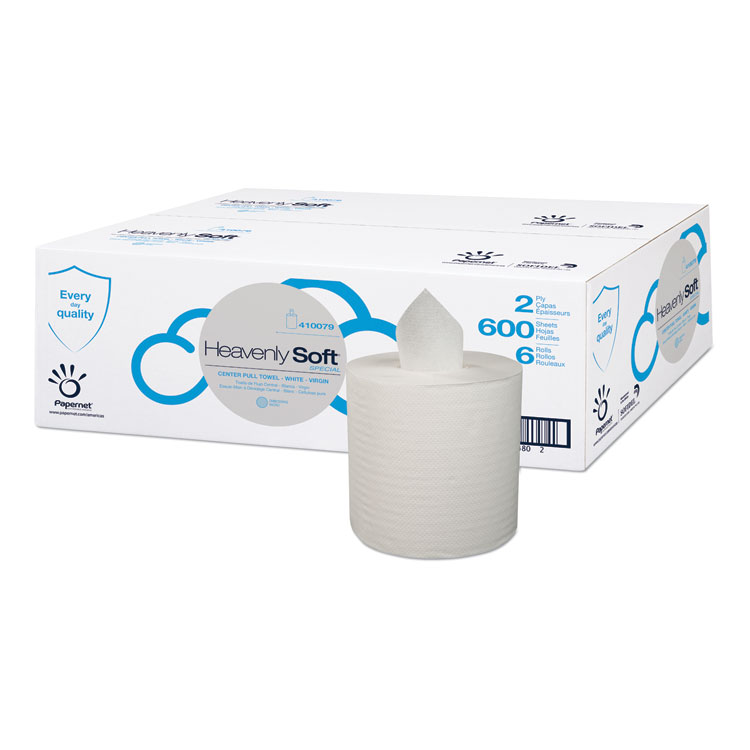 Papernet Heavenly Soft Special Center Pull Towel, 2-Ply, 7.6 x 9, White, 600 Sheets/Roll, 6 Rolls/Carton (SOD410079)