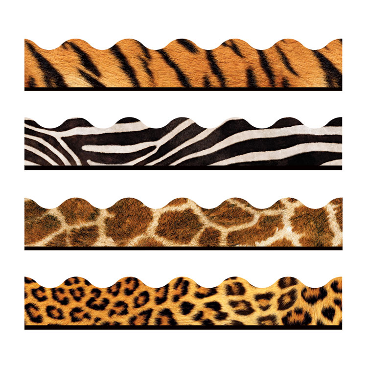 TREND Terrific Trimmers Print Board Trim, 48-Piece Set, Assorted Animal Prints, 2.25" x 39", Assorted Colors (TEPT92917)
