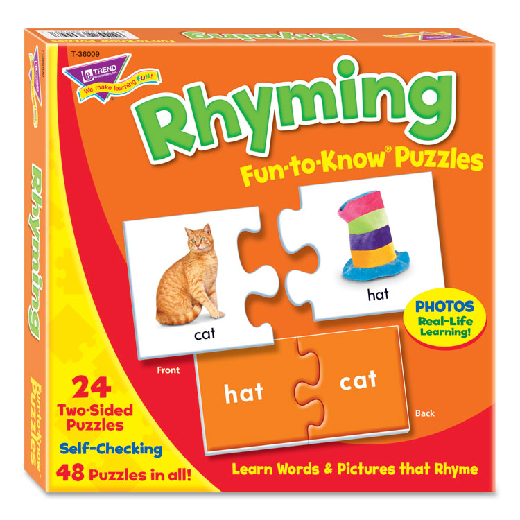 TREND Fun to Know Puzzles, Word Rhymes Matching Game, Ages 3 and Up, (24) Puzzle Piece Pairs (TEPT36009)
