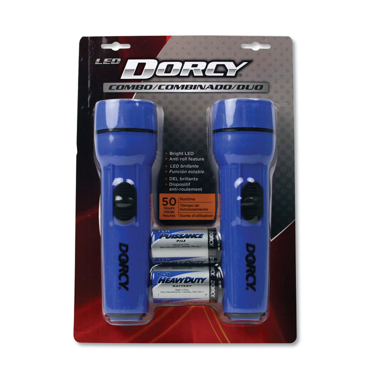 DORCY LED Flashlight Pack, 1 D Battery (Included), Blue, 2/Pack (DCY412594)