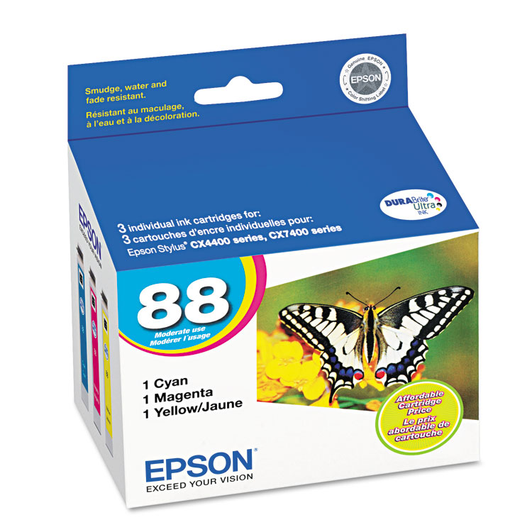 Epson T088520-S (88) Ink, 430 Page-Yield, Cyan/Magenta/Yellow (EPST088520S)