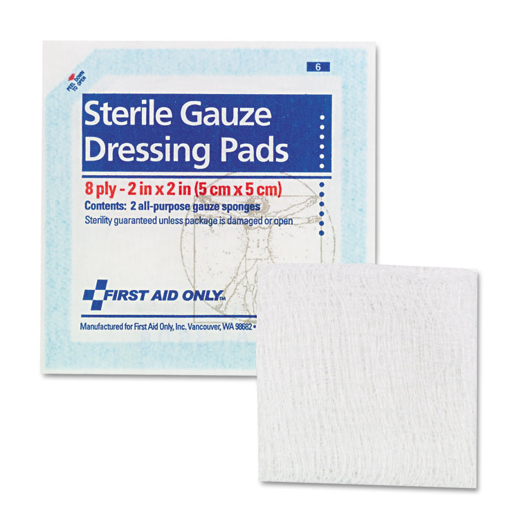 First Aid Only SmartCompliance Gauze Pads, Sterile, 8-Ply, 2 x 2, 5 Dual-Pads/Pack (FAOFAE5000)