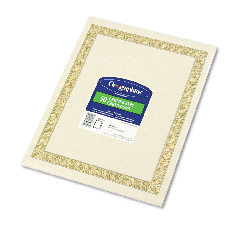 Geographics Archival Quality Parchment Paper Certificates, 11 x 8.5, Horizontal Orientation, Natural with White Diplomat Border, 50/Pack (GEO21015)
